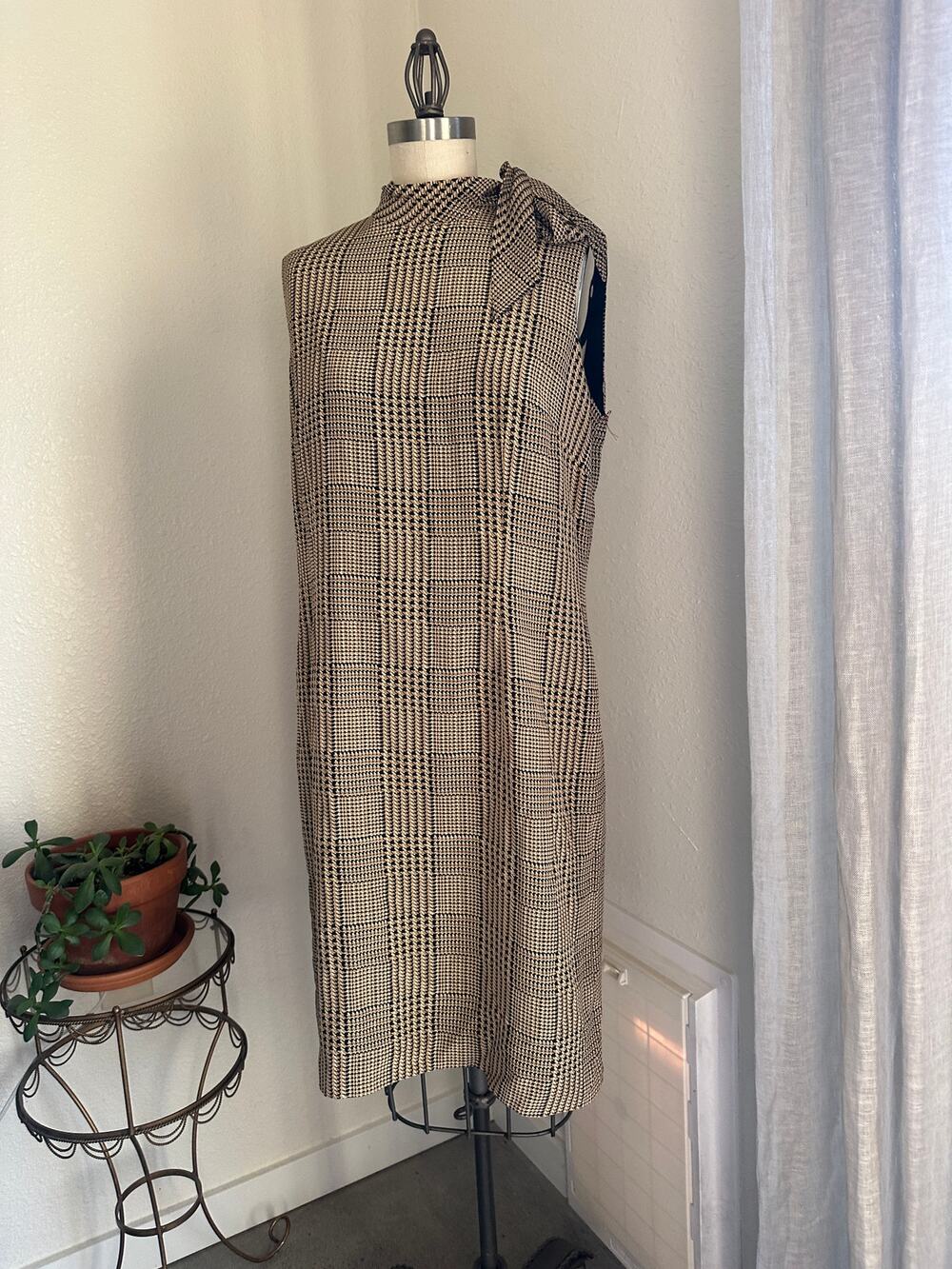 Talbots Women’s 12 Silk Plaid Midi Dress Neutral Classic Shift
